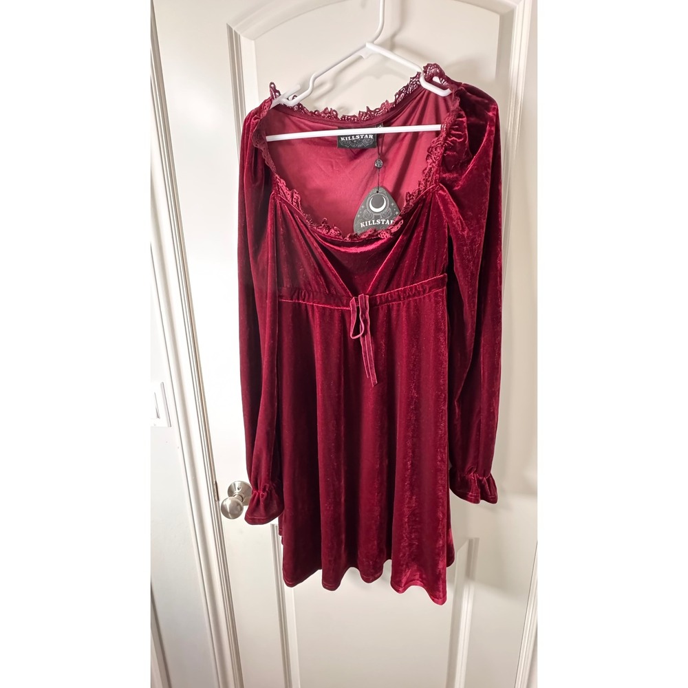 Killstar Imperia Long Sleeve Velvet Dress Blood Red Gothic Lace XL Goth Vamp NWT